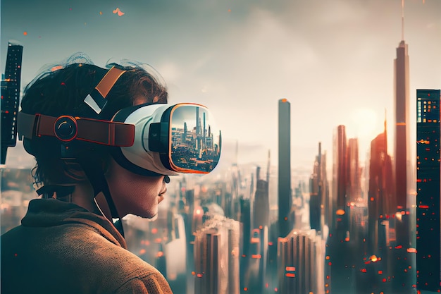 Concept de métaverse et casque de réalité virtuelle des éléments du monde virtuel