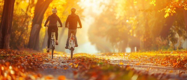 Le concept d'un mode de vie sain est amusant avec un couple à vélo à l'extérieur