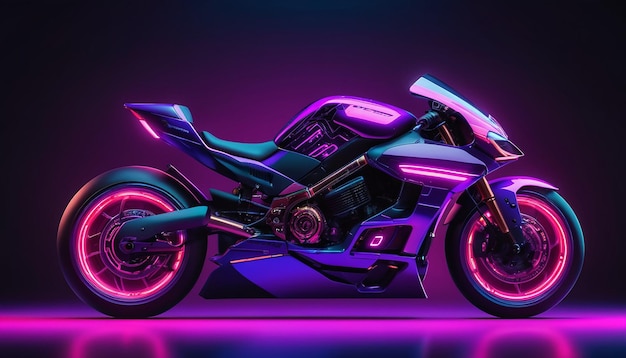 concept moderne de sport automobile avec carénage avec éclairage au néon sur un fond violet foncé