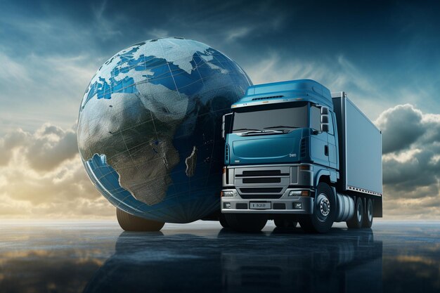 Concept de monde de camion et de globe presque