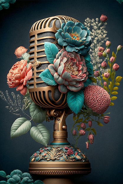 Photo concept de musique et de radio. microphone rétro. affiche pour événement musical en direct et karaoké. ai généré.