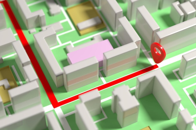 Photo le concept de navigation gps dans la ville point sur la carte de la ville rendu 3d