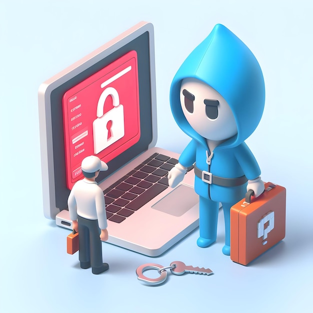 Le concept de négociateur de ransomware comme face aux kidnappeurs numériques avec un fond blanc et ISO
