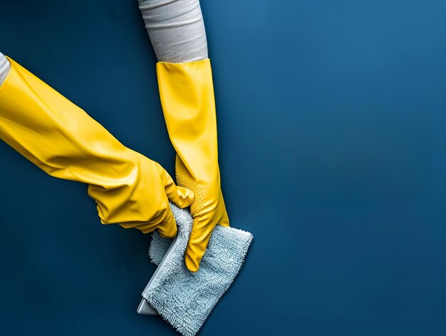 Concept de nettoyage de la maison avec des gants en caoutchouc jaune