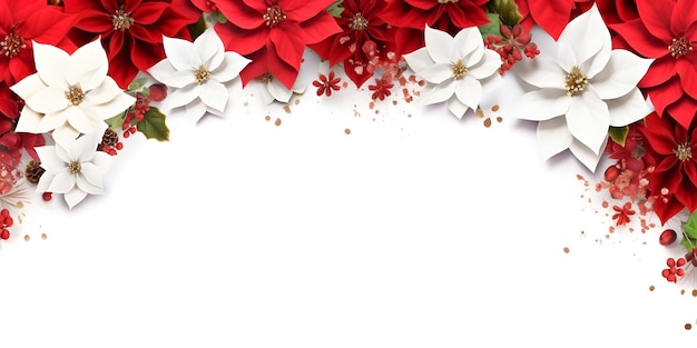 Concept de Noël fleur fond fleur dans les coins et espace vide au milieu sur fond blanc
