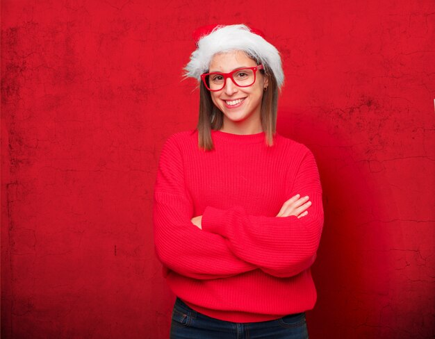 Concept de Noël de jolie jeune femme. fond éditable