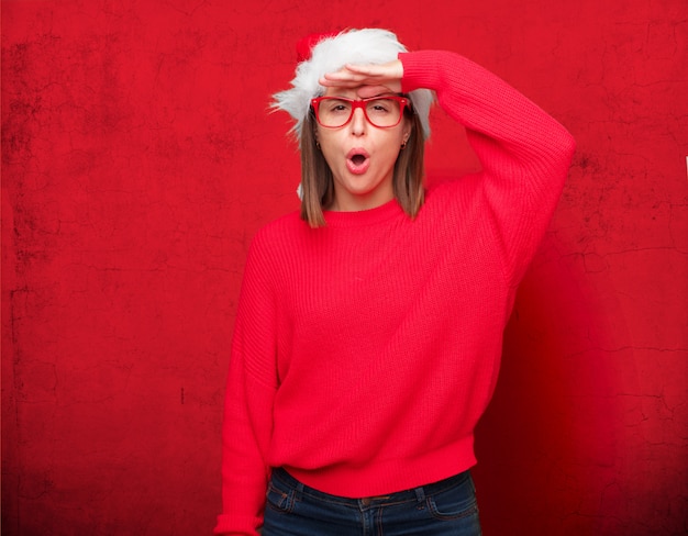 Concept de Noël de jolie jeune femme. fond éditable