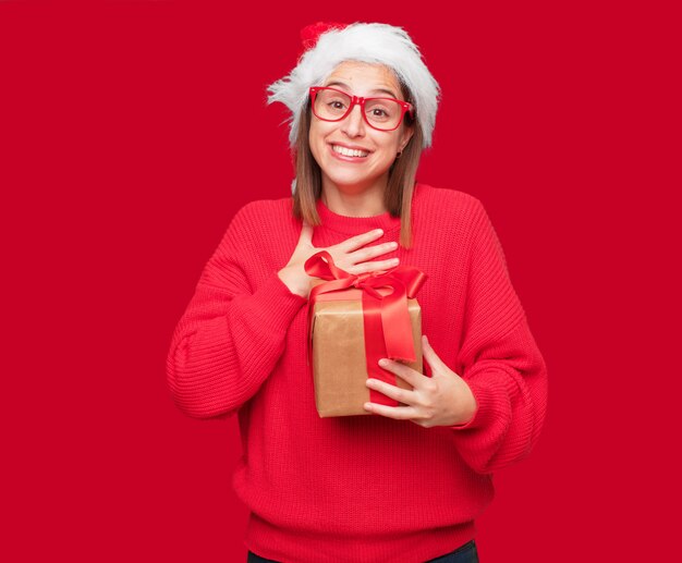 Concept de Noël de jolie jeune femme. fond éditable