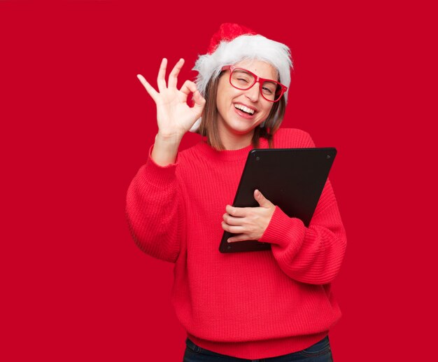 Concept de Noël de jolie jeune femme. fond éditable