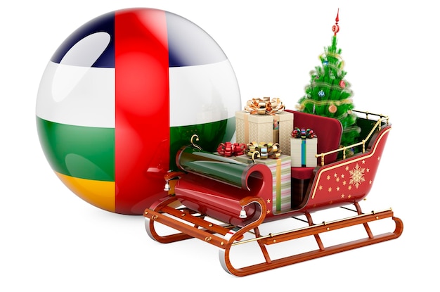 Concept de Noël en République centrafricaine Traîneau du Père Noël plein de cadeaux avec drapeau centrafricain rendu 3D