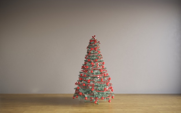 Concept de Noël salle intérieure arbre de Noël salle blanche intérieur avec plancher en bois