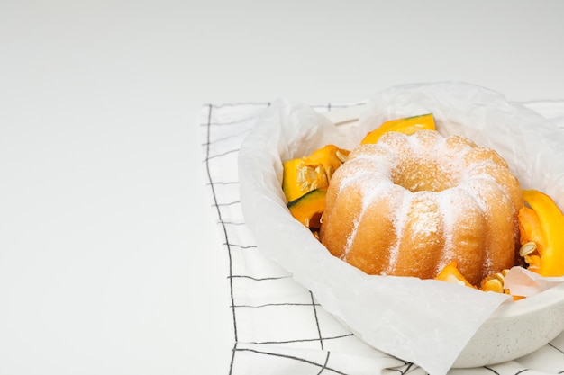 Concept de nourriture d'ambiance d'automne Espace de gâteau à la citrouille pour le texte