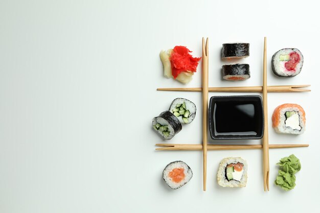 Concept de nourriture savoureuse avec un espace de sushi pour le texte