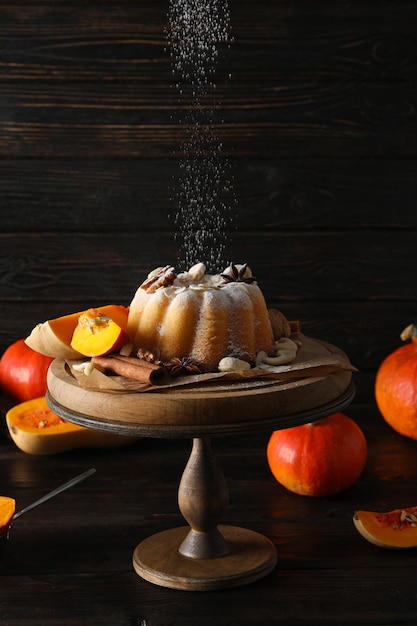 Photo concept de nourriture savoureuse de la saison d'automne gâteau de citrouille