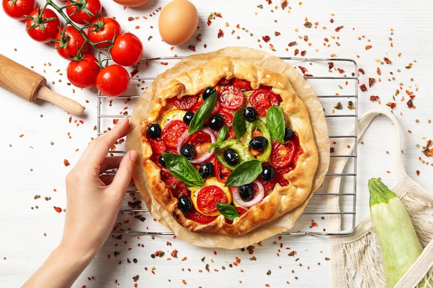 Concept de nourriture savoureuse Vue de dessus de galette de légumes