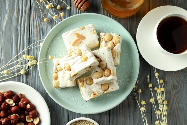 Concept de nourriture savoureuse avec vue de dessus de nougat