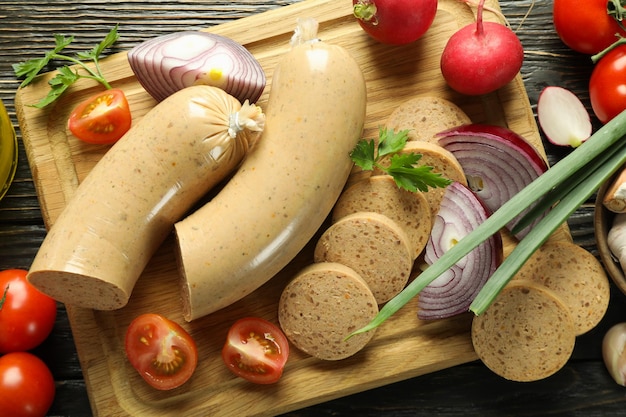 Concept de nourriture savoureuse vue de dessus de saucisse de foie gras