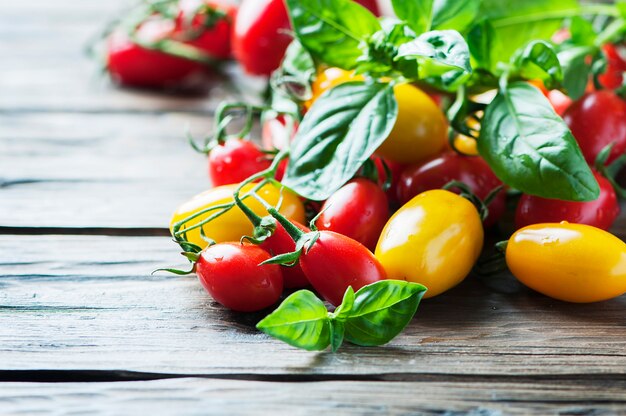 Concept de nourriture végétalienne à la tomate et au basilic