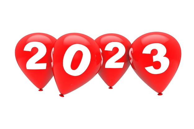 Concept de Nouvel An Ballons de Noël rouges avec rendu 3d signe 2023