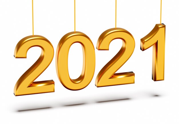 Concept de nouvel an. Numéro d'or 2021 avec ombre