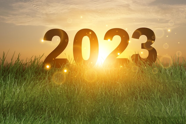 concept de nouvel an, numéros 2023 sur fond nature