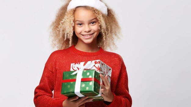 Photo concept de la nouvelle année adorable mignon petit enfant près de l'arbre de noël avec des cadeaux de la nouvelle année