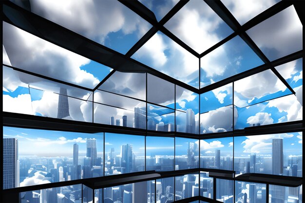 Concept de nuage créatif dans le stockage d'informations de la salle des serveurs numériques Cloudscape en cube de verre