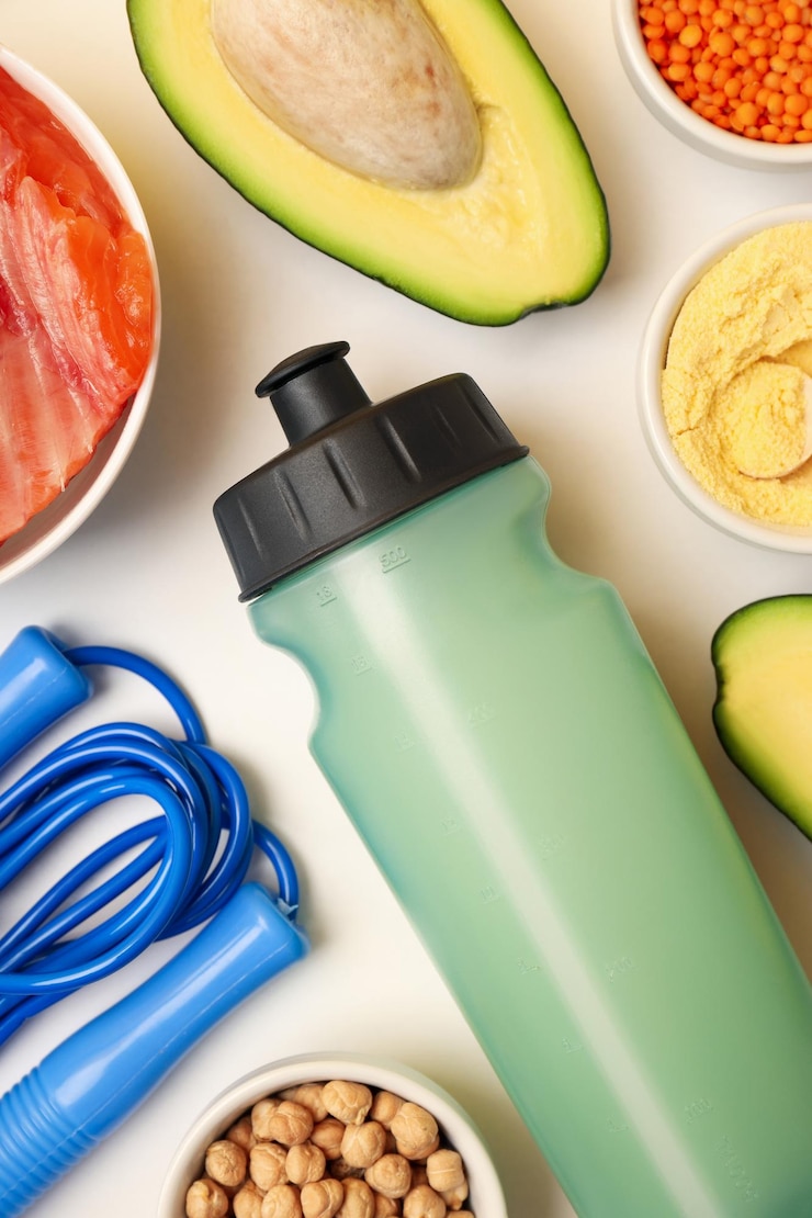 Photo concept de nutrition sportive sur fond blanc