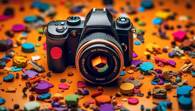 Concept d'objets minimaux de la journée mondiale de la photographie sur la photographie