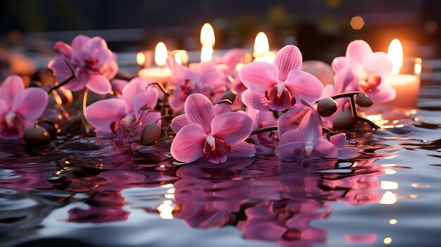 Photo concept d'orchidées spa zen frais avec la nature