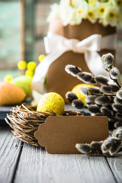 Photo concept de pâques sur bois