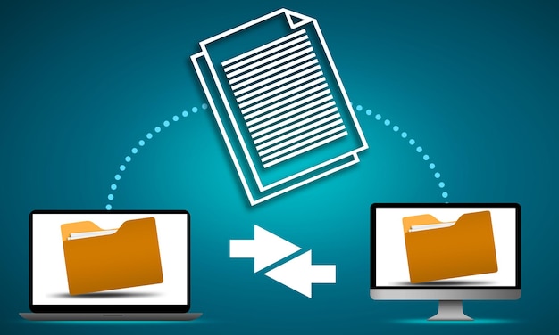 Photo concept de partage de fichiers avec transfert de données entre ordinateurs