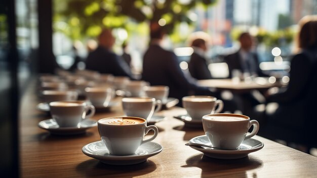 Photo concept de pause café coupes de café chaud sur la table