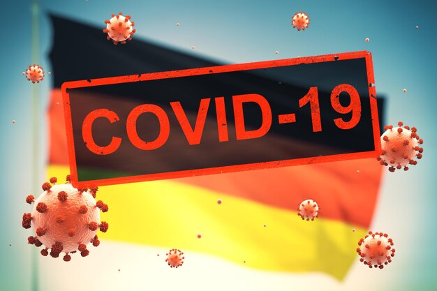 Concept d'un pays en quarantaine avec un drapeau allemand en raison du coronavirus COVID19