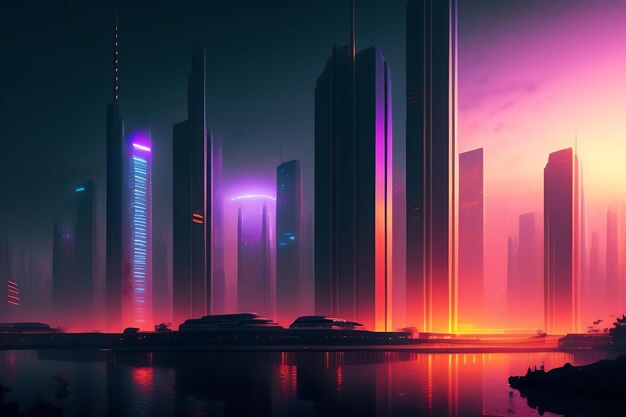 Concept de paysage Cyberpunk de ville de nuit