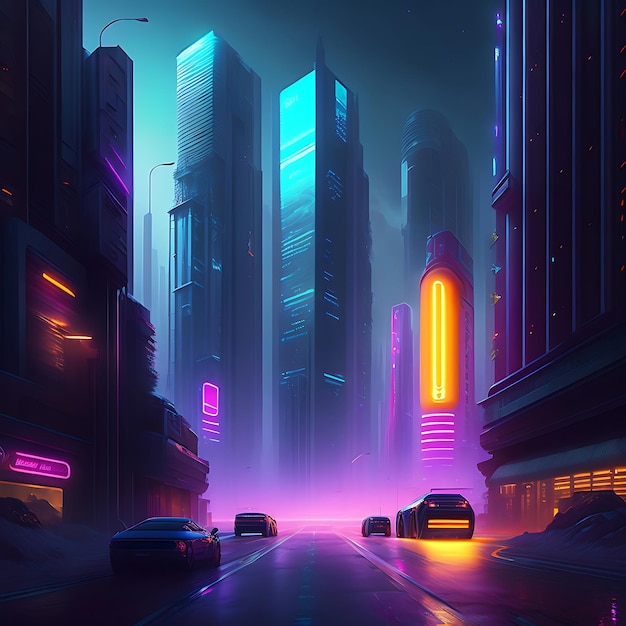 Concept de paysage Cyberpunk de ville de nuit