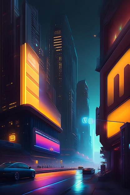 Concept de paysage Cyberpunk de ville de nuit