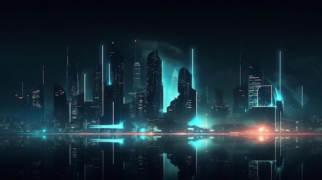 Concept de paysage de ville de nuit Cyberpunk généré par l'IA