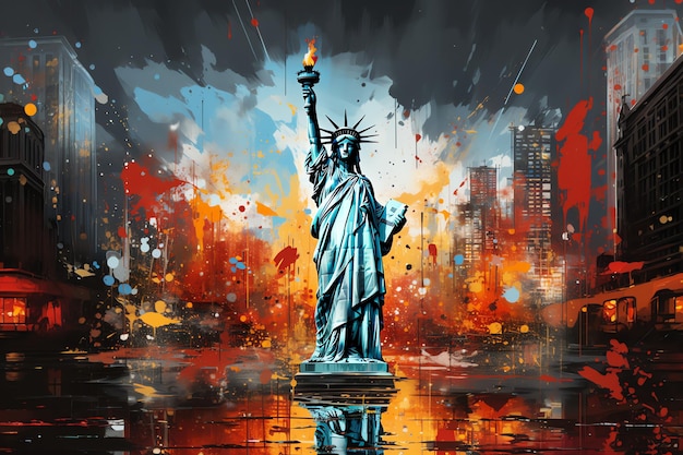 Concept de peinture de statue de la liberté horizontale Image générée par l'IA