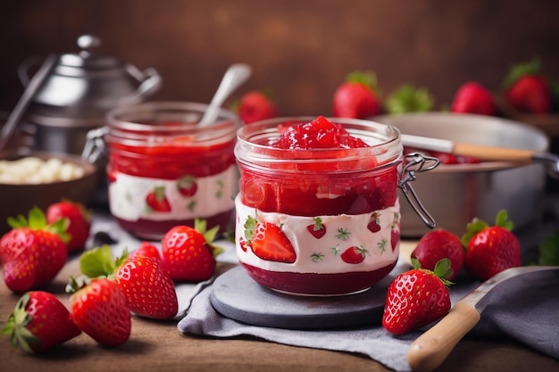 Photo concept photo de cuisine de confiture de fraises savoureuse et sucrée