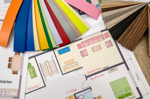 Photo concept, plan de la maison et palette de couleurs