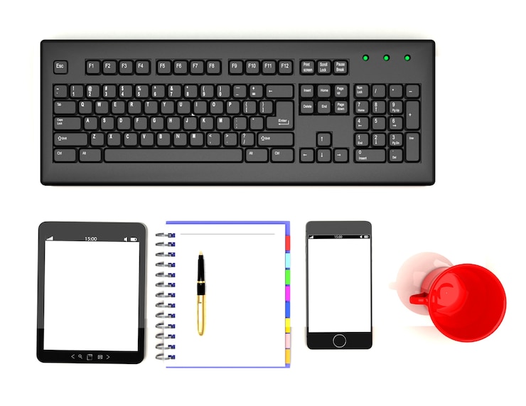 Photo concept de plan de travail de bureau 3d. illustration de rendu 3d