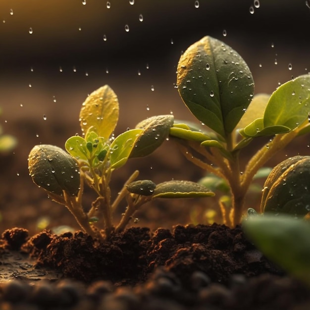 Concept de plantes de croissance dans la nature lumière du matin sur fond vert Petites jeunes plantes sur fond vert le concept de gérance de l'environnement et la Journée mondiale de l'environnement