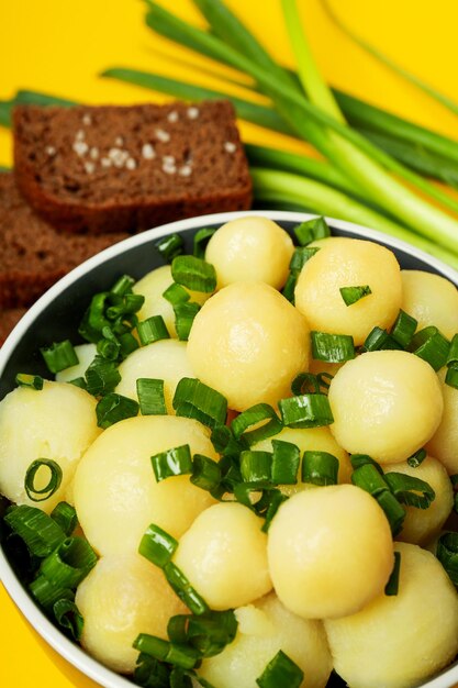 Concept de plats savoureux avec de jeunes pommes de terre bouillies