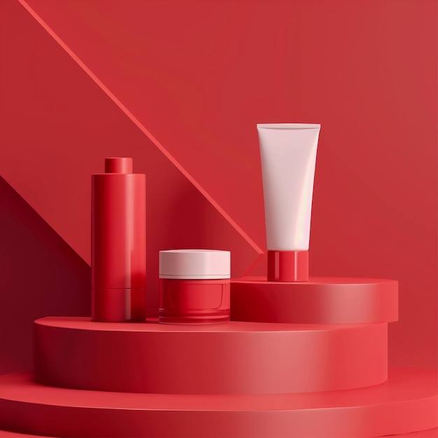 concept de podium à soupape rouge pour les produits de soins de la peau