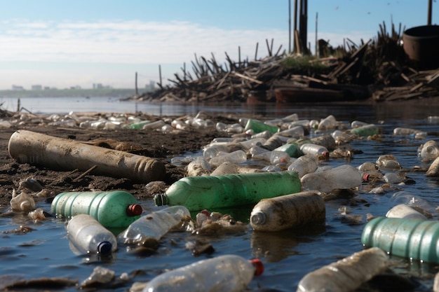 Photo concept de pollution de l'eau par les déchets