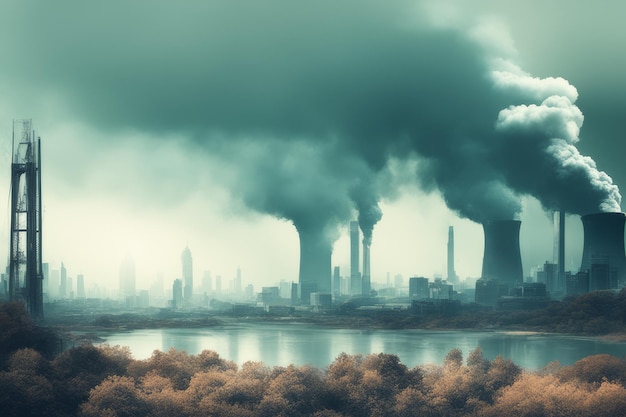 Concept de pollution environnementale pollution industrielle 3D rendu concept de pollution environnement