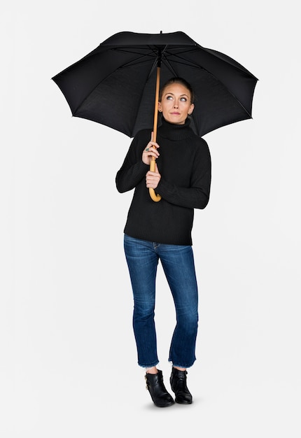 Concept de portrait de femme curieux conscience parapluie