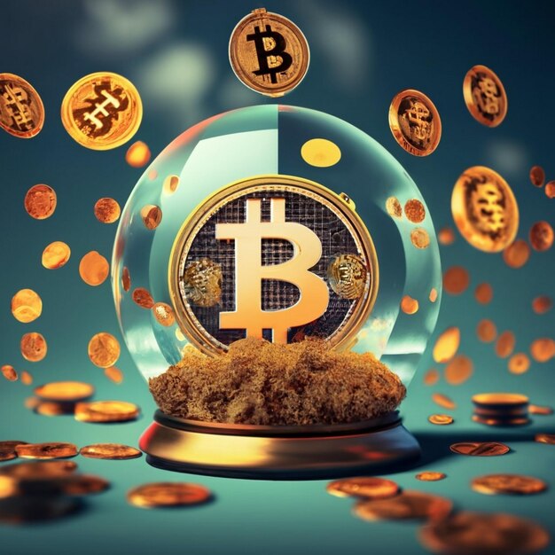 Photo concept de prédiction de prix de bitcoin boule de cristal avec du bitcoin à l'intérieur
