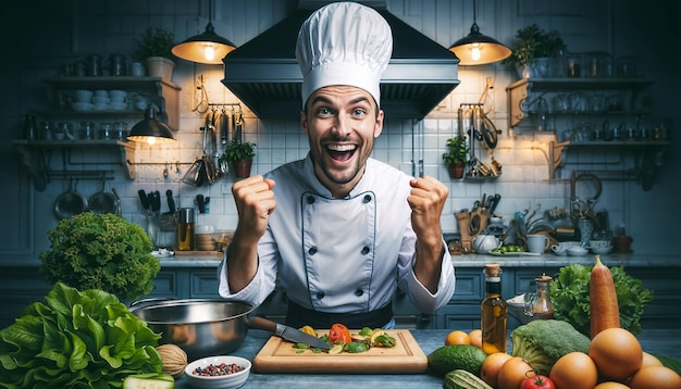 Concept de profession de cuisinier émotionnel dans la cuisine dans la restauration